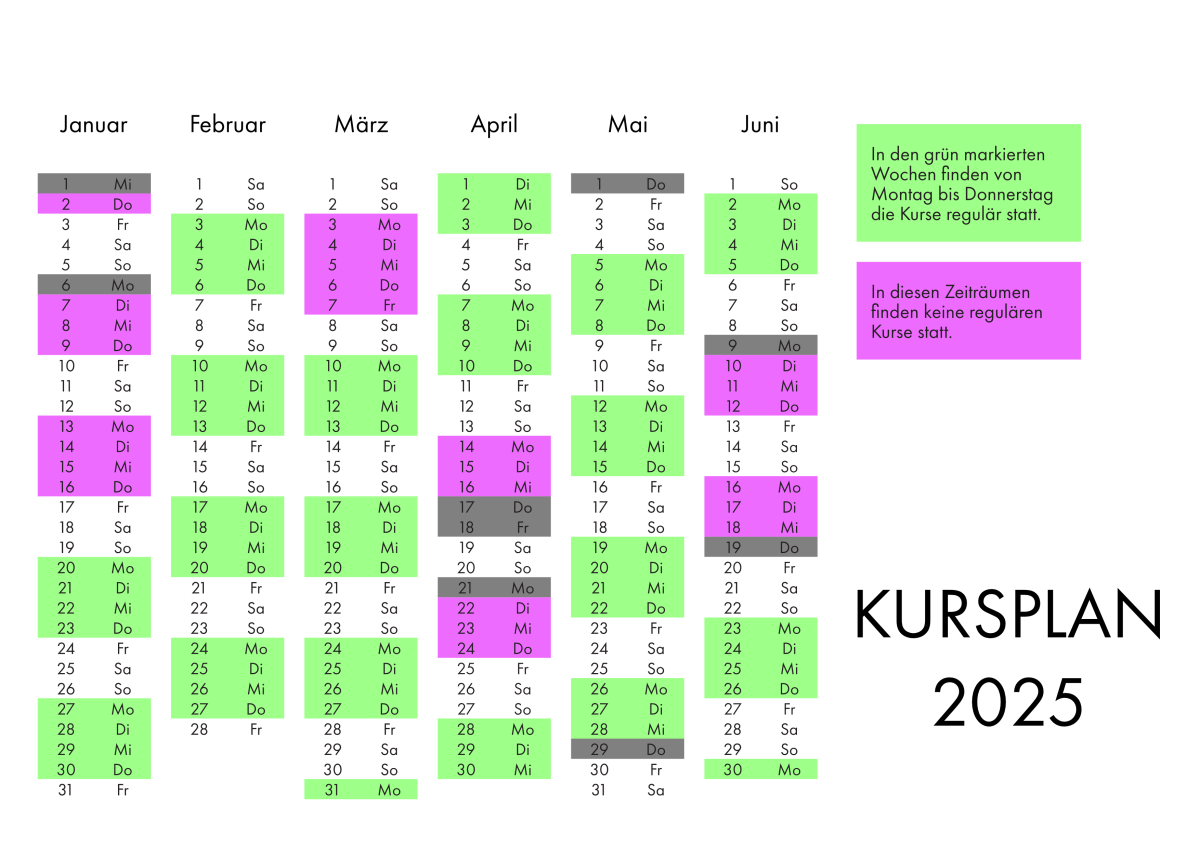Kalender mit farbigen Markierungen 