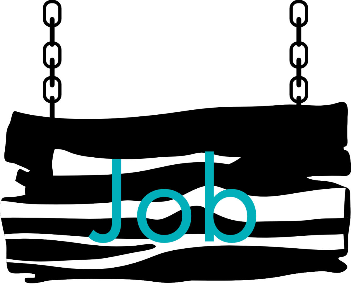 Schwarz-weißes Holzschild mit dem Wort „Job“