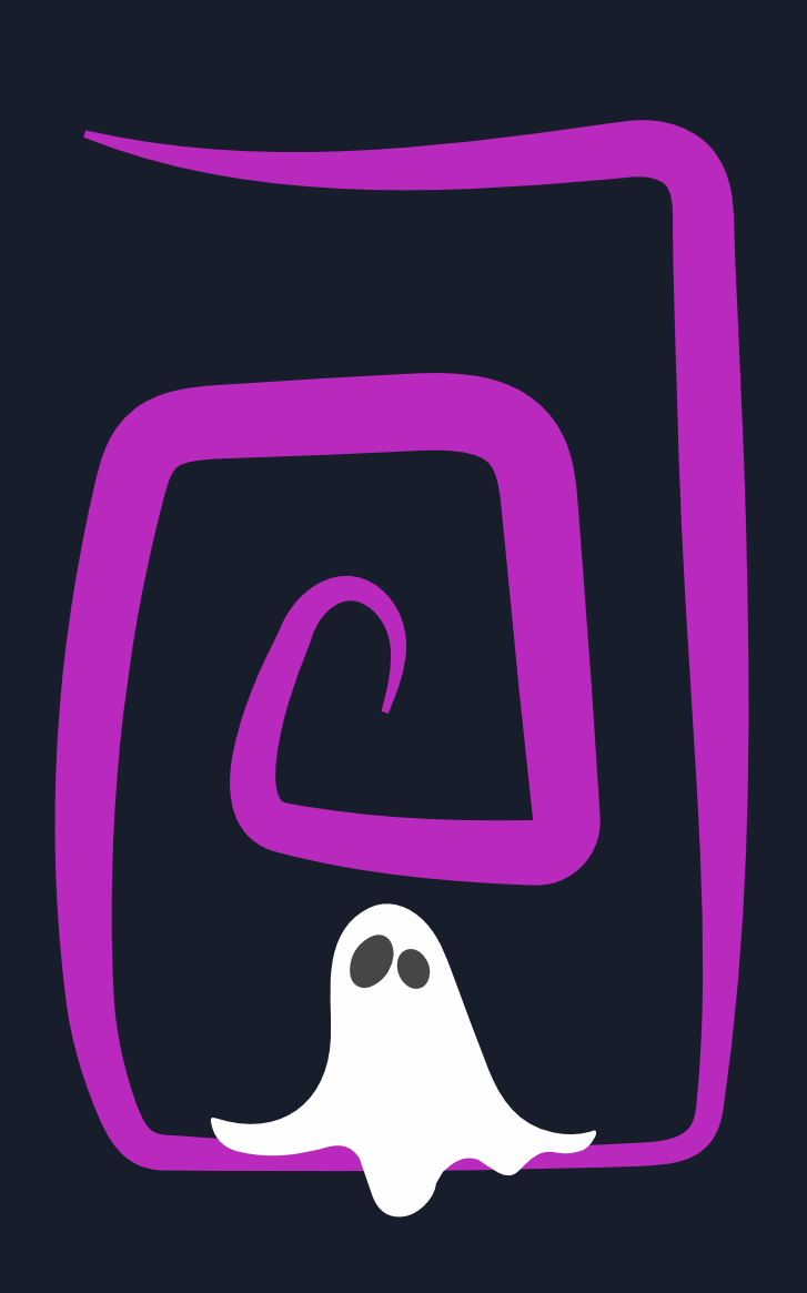 Weißer Geist auf einem schwarzen Hintergrund mit dem Zeichen einer Spirale