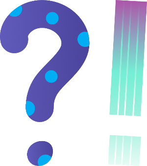 Blaues Fragezeichen und rosa-grünes Ausrufezeichen