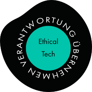 Schwarz-grünes Logo: In der Mitte steht „Ethical Tech“, umrahmt von dem Schriftzug „Verantwortung übernehmen“.
