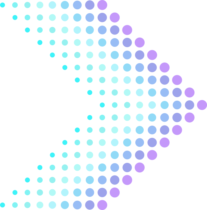 Pfeil aus Punkten, von links nach rechts, in Lila- und Blautönen 