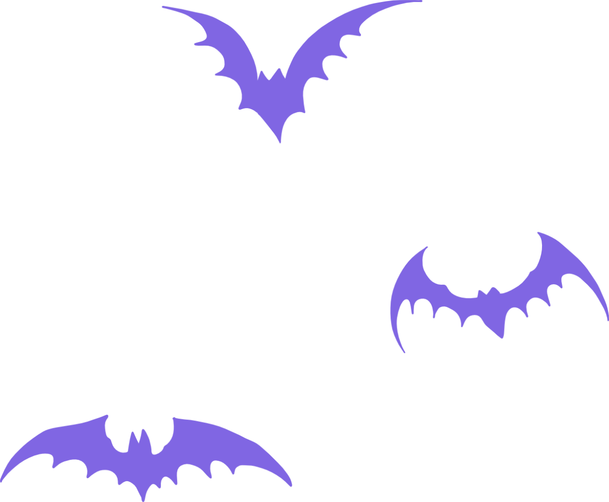 Drei lilafarbene Fledermäuse