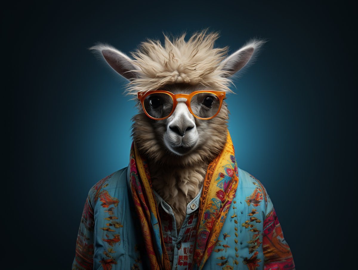 Bild eines Hipster-Lamas mit orangefarbener Brille 